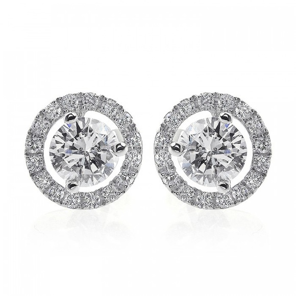 Avital & Co Jewelry Jewelry - 1.28 Ct Diamond Halo Stud Earrings 18K White Gold